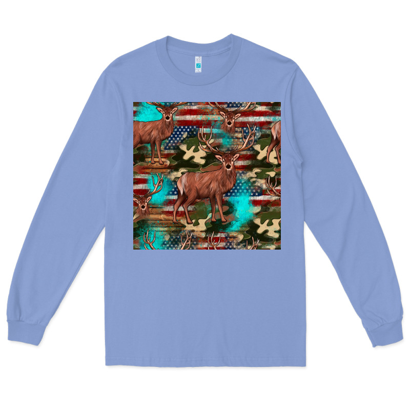 Hunting Deer American Flag Seamless Pattern Long Sleeve Tee by HRA Design Shop | Teevron