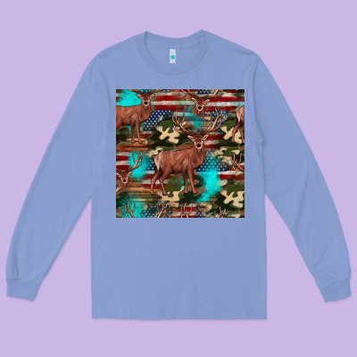 Hunting Deer American Flag Seamless Pattern Long Sleeve Tee Designed By Hra Design Shop