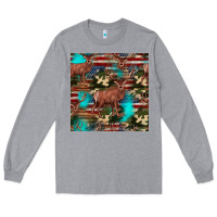 Heather Grey hunting deer american flag seamless pattern Long Sleeve Tee - HRA Design Shop