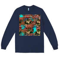 Navy hunting deer american flag seamless pattern Long Sleeve Tee - HRA Design Shop