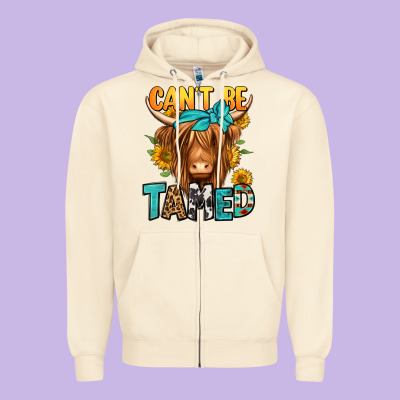 Can't Be Tamed Longhaired Cow Zipper Hoodie Designed By Jasminsmagicworld