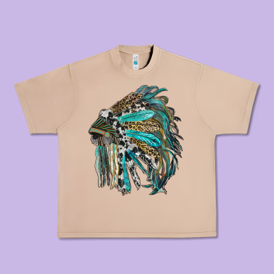 Indian Feather Headdress With Western  Patterns Urban Heavy Tee Designed By Ranaportraitstore