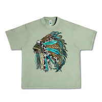 Oil Green indian feather headdress with western  patterns Urban Heavy Tee - RanaPortraitStore