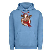 Pigment Pebble Blue Christmas Heifer With Scarf Urban Hoodie - RanaPortraitStore