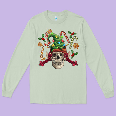 Elf Skull Long Sleeve Tee Designed By Fadigitalartstudio