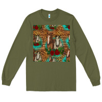 Army Green horses with roses seamless pattern Long Sleeve Tee - HRA Design Shop