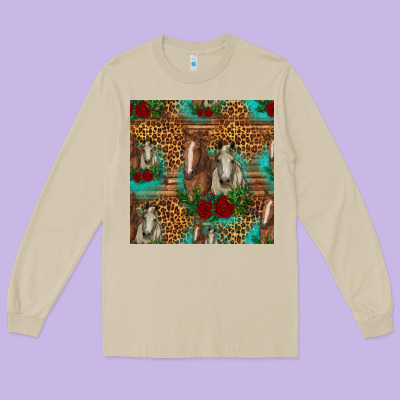 Horses With Roses Seamless Pattern Long Sleeve Tee Designed By Hra Design Shop