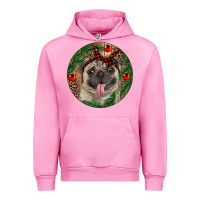 Fuchsia Pink Christmas Pug With Leopard Urban Hoodie - RanaPortraitStore