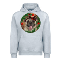 Heather Grey Christmas Pug With Leopard Urban Hoodie - RanaPortraitStore