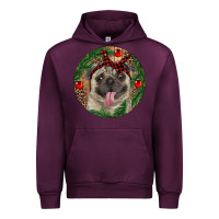 Mauve Wine Christmas Pug With Leopard Urban Hoodie - RanaPortraitStore