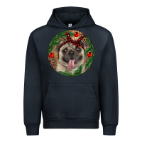 Navy Christmas Pug With Leopard Urban Hoodie - RanaPortraitStore