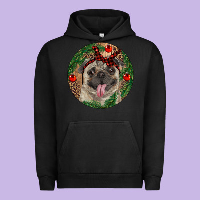 Christmas Pug With Leopard Urban Hoodie Designed By Ranaportraitstore