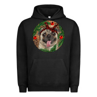 Pigment Black Christmas Pug With Leopard Urban Hoodie - RanaPortraitStore
