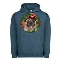 Pigment Midnight Navy Christmas Pug With Leopard Urban Hoodie - RanaPortraitStore