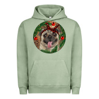 Pigment Oil Green Christmas Pug With Leopard Urban Hoodie - RanaPortraitStore