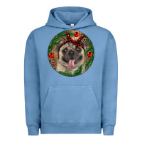 Pigment Pebble Blue Christmas Pug With Leopard Urban Hoodie - RanaPortraitStore