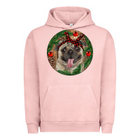 Pigment Salmon Christmas Pug With Leopard Urban Hoodie - RanaPortraitStore