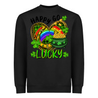 Black Happy Go Lucky Pot Of Gold And Rainbow Heart Heavyweight Sweatshirt - RanaPortraitStore