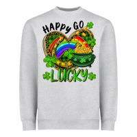 Heather Grey Happy Go Lucky Pot Of Gold And Rainbow Heart Heavyweight Sweatshirt - RanaPortraitStore