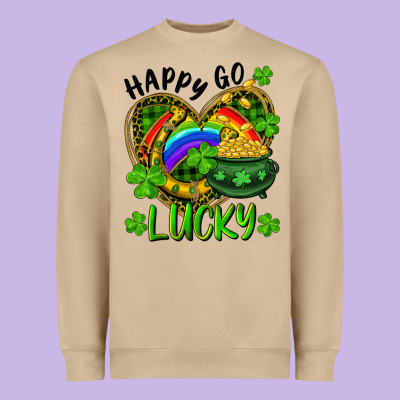Heavyweight Sweatshirt Happy Go Lucky Pot Of Gold And Rainbow Heart
