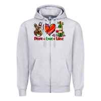 Heather Grey peace love wine Zipper Hoodie - AdoDesignShop