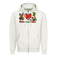 Oatmeal Heather peace love wine Zipper Hoodie - AdoDesignShop