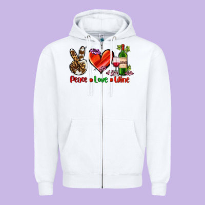 Peace Love Wine Zipper Hoodie Designed By Adodesignshop