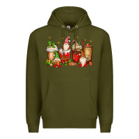Army Green Christmas gnomes coffee cups Premium Hoodie - MaliasSmallBusiness
