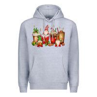 Heather Grey Christmas gnomes coffee cups Premium Hoodie - MaliasSmallBusiness