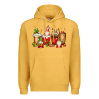 Mustard Christmas gnomes coffee cups Premium Hoodie - MaliasSmallBusiness