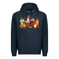 Navy Christmas gnomes coffee cups Premium Hoodie - MaliasSmallBusiness