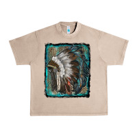 French Oak indian feather headdress with leopard background Urban Heavy Tee - RanaPortraitStore