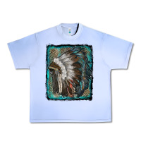 Grape Ice indian feather headdress with leopard background Urban Heavy Tee - RanaPortraitStore