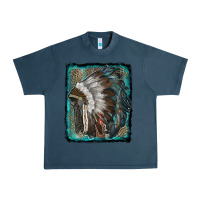 Midnight Navy indian feather headdress with leopard background Urban Heavy Tee - RanaPortraitStore
