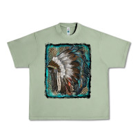 Oil Green indian feather headdress with leopard background Urban Heavy Tee - RanaPortraitStore