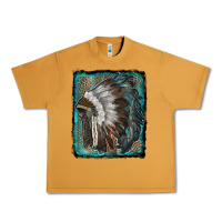 Peanut Butter indian feather headdress with leopard background Urban Heavy Tee - RanaPortraitStore