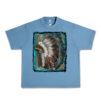 Pebble Blue indian feather headdress with leopard background Urban Heavy Tee - RanaPortraitStore