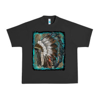 Pigment Black indian feather headdress with leopard background Urban Heavy Tee - RanaPortraitStore