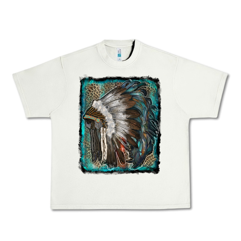 Indian Feather Headdress With Leopard Background Urban Heavy Tee by RanaPortraitStore | Teevron