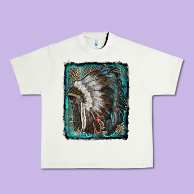 Indian Feather Headdress With Leopard Background Urban Heavy Tee Designed By Ranaportraitstore