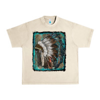 Sandshell indian feather headdress with leopard background Urban Heavy Tee - RanaPortraitStore