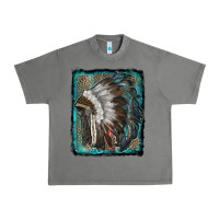 Tornado indian feather headdress with leopard background Urban Heavy Tee - RanaPortraitStore