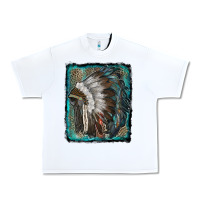 White indian feather headdress with leopard background Urban Heavy Tee - RanaPortraitStore