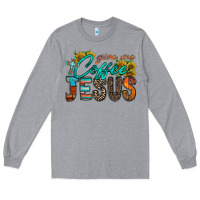 Heather Grey give me coffee jesus Long Sleeve Tee - RacoonDesign