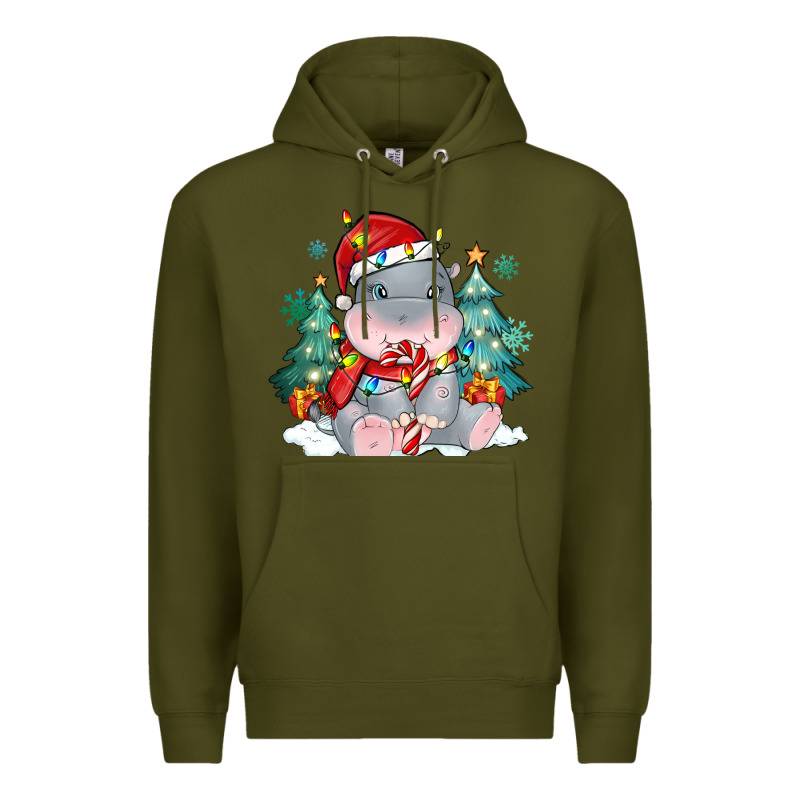 Cute Christmas Hippopotamus Premium Hoodie by MaliasSmallBusiness | Teevron