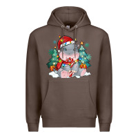 Coffee cute christmas hippopotamus Premium Hoodie - MaliasSmallBusiness