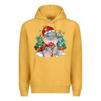 Mustard cute christmas hippopotamus Premium Hoodie - MaliasSmallBusiness