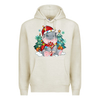 Oatmeal Heather cute christmas hippopotamus Premium Hoodie - MaliasSmallBusiness
