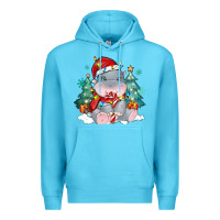 Ocean Blue cute christmas hippopotamus Premium Hoodie - MaliasSmallBusiness