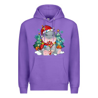 Purple cute christmas hippopotamus Premium Hoodie - MaliasSmallBusiness